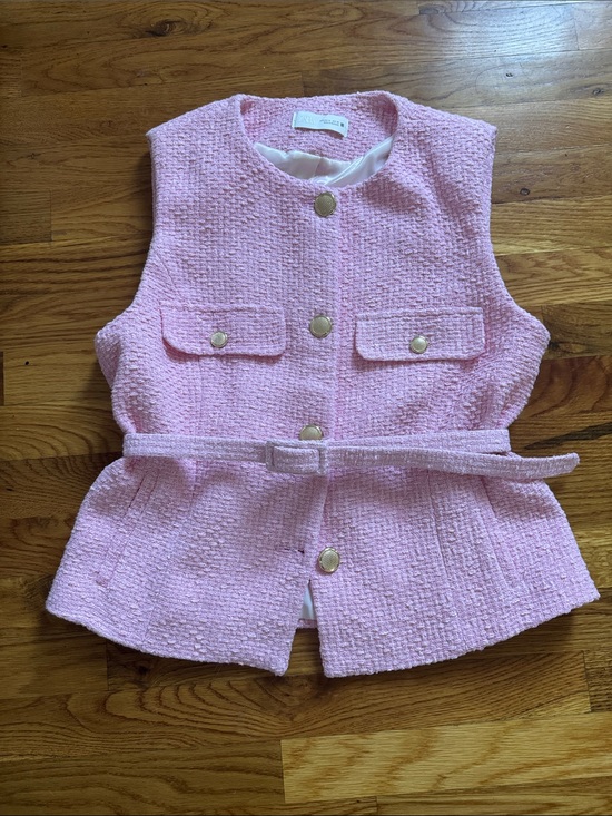 Zara Jackets & Blazers - Zara Pink Tweed Belted Vest